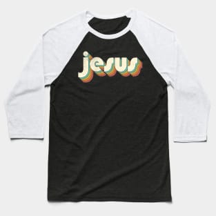 Retro Vintage Rainbow Jesus Letters Distressed Style Baseball T-Shirt